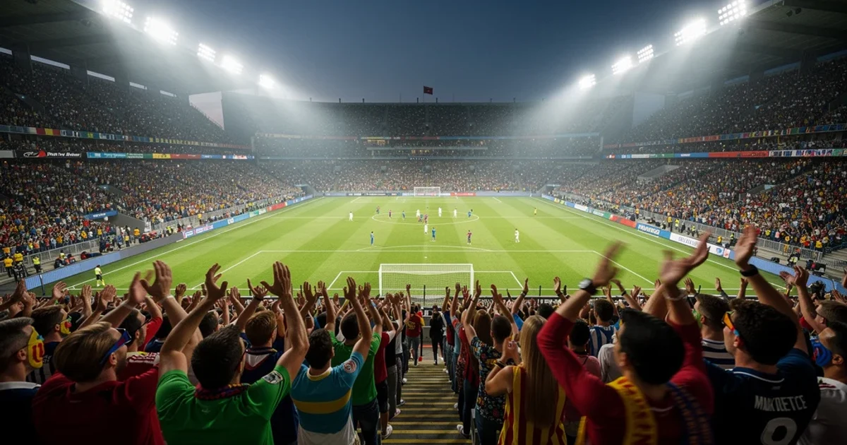 Estadio abarrotado durante un amistoso internacional entre España e Irak.