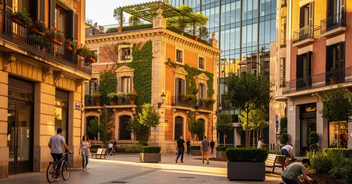 Fachadas restauradas en Madrid mostrando mejoras urbanas.