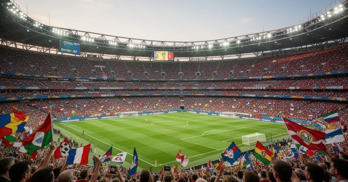 Estadio de fútbol durante un partido del Mundial 2026 en Houston