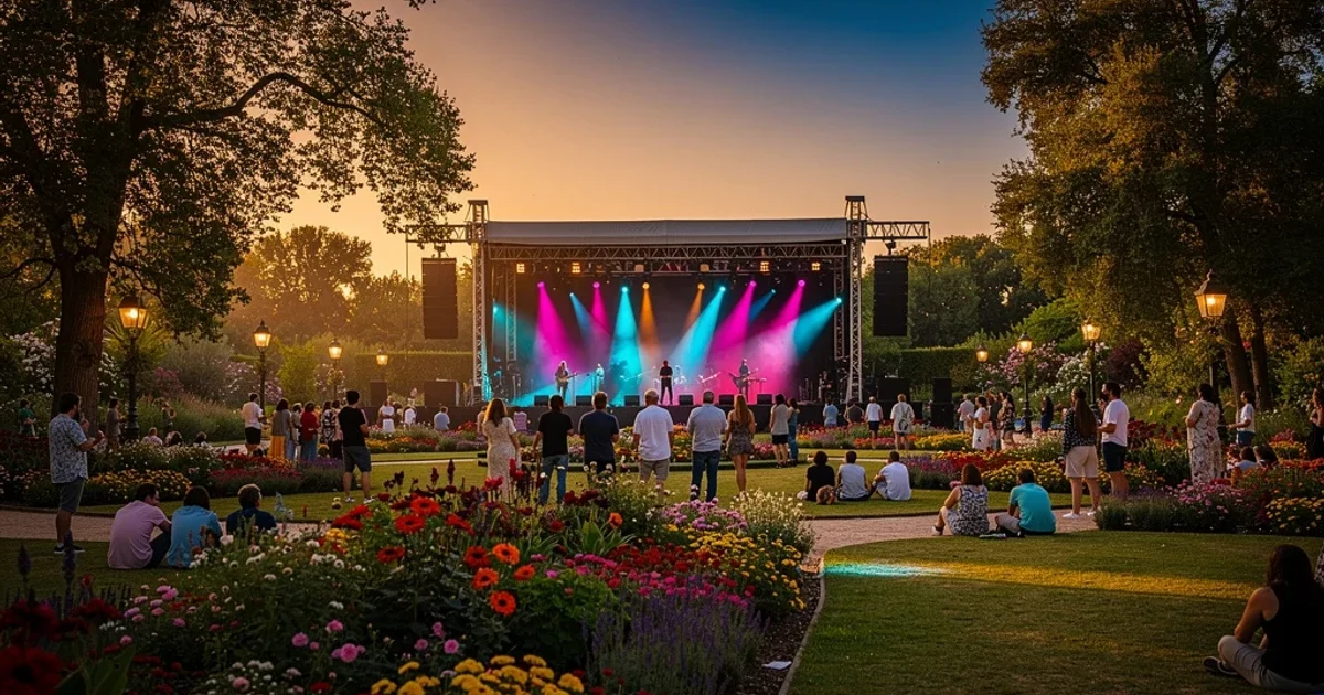 Escena vibrante en el Jardín Botánico durante un festival musical