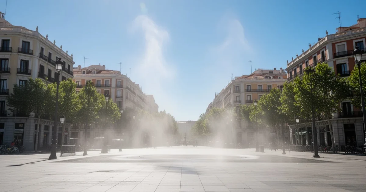Vista urbana en Madrid bajo un intenso sol veraniego