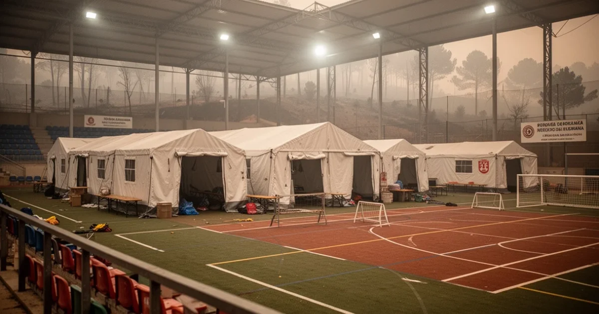 Polideportivo La Cantera preparado como refugio tras el incendio en Sierra Oeste