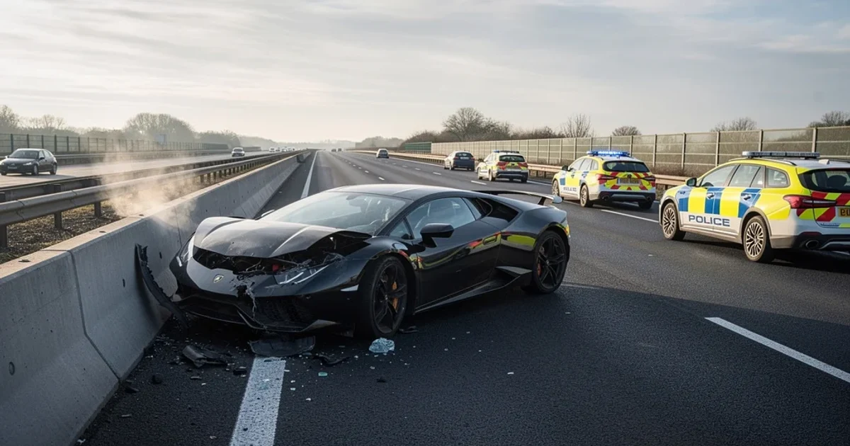 Lamborghini accidentado contra barreras en la autopista M3