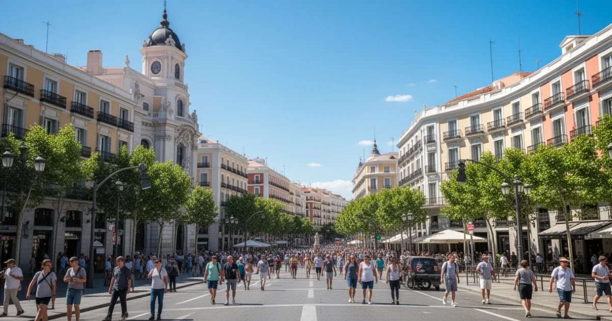 Día soleado en Madrid con cielos despejados y ambiente veraniego