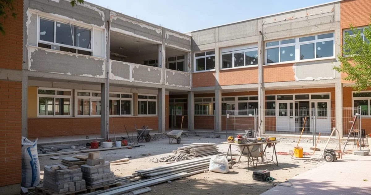 Obras de mejora en un colegio público de Fuenlabrada durante el verano.
