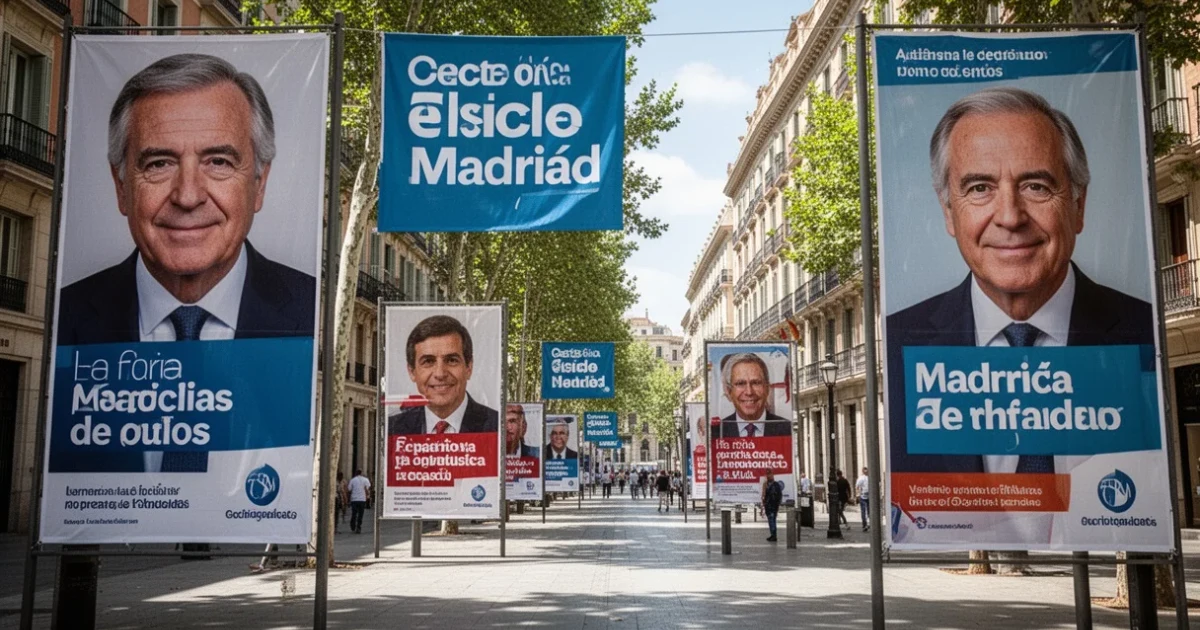 Campaña política con carteles electorales en las calles de Madrid