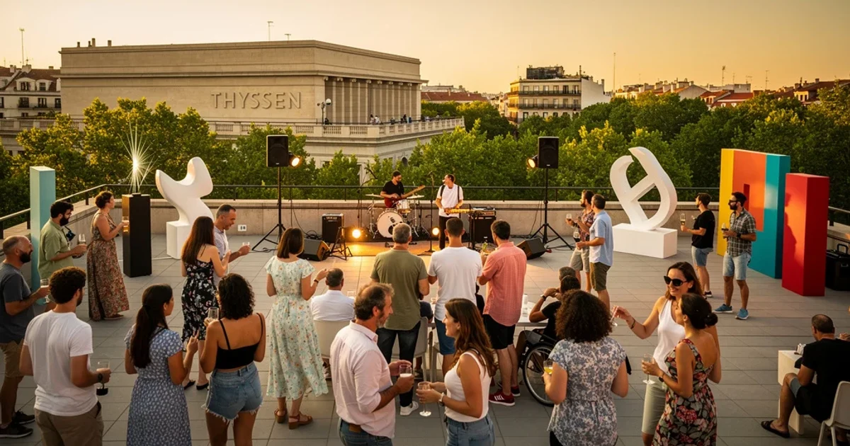 Escena vibrante durante un concierto al aire libre en las terrazas del Museo Thyssen.