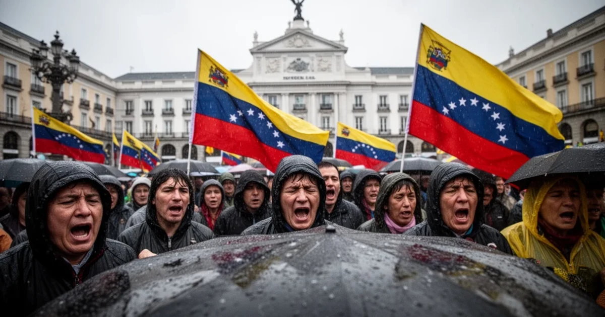 Concentración emotiva en Puerta del Sol apoyando al pueblo venezolano tras terremotos.