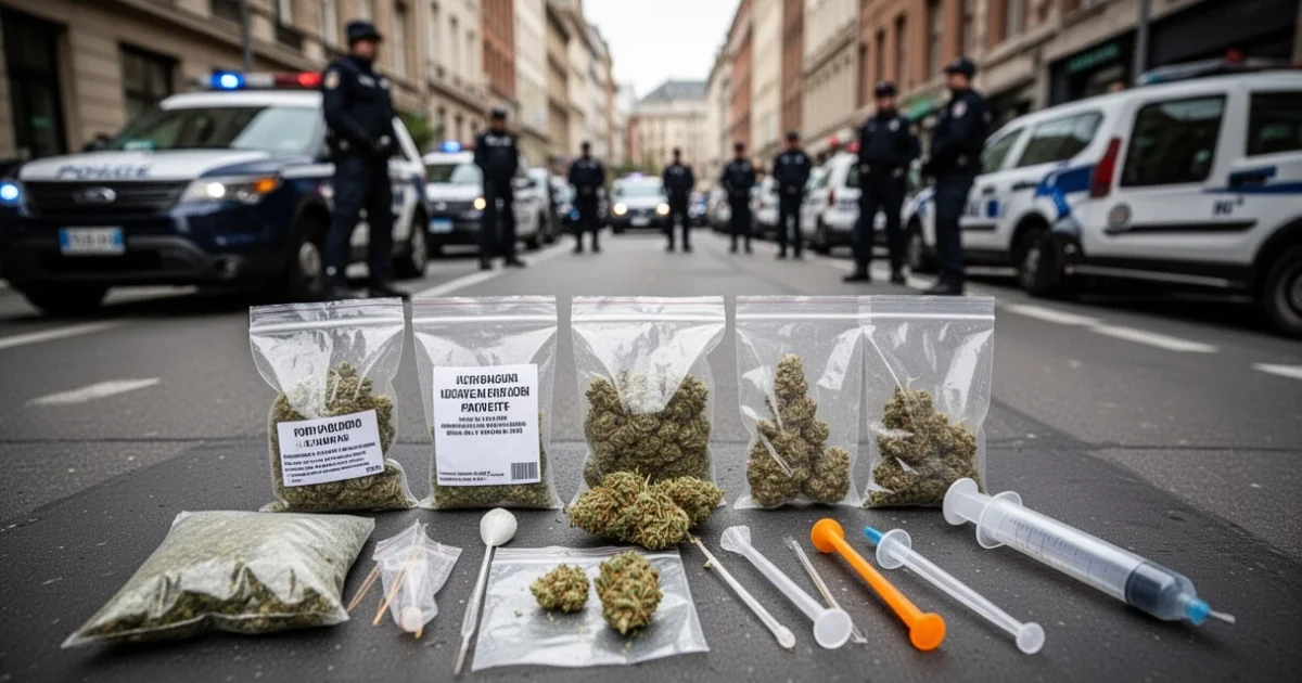 Escena policial relacionada con la incautación de drogas en Madrid