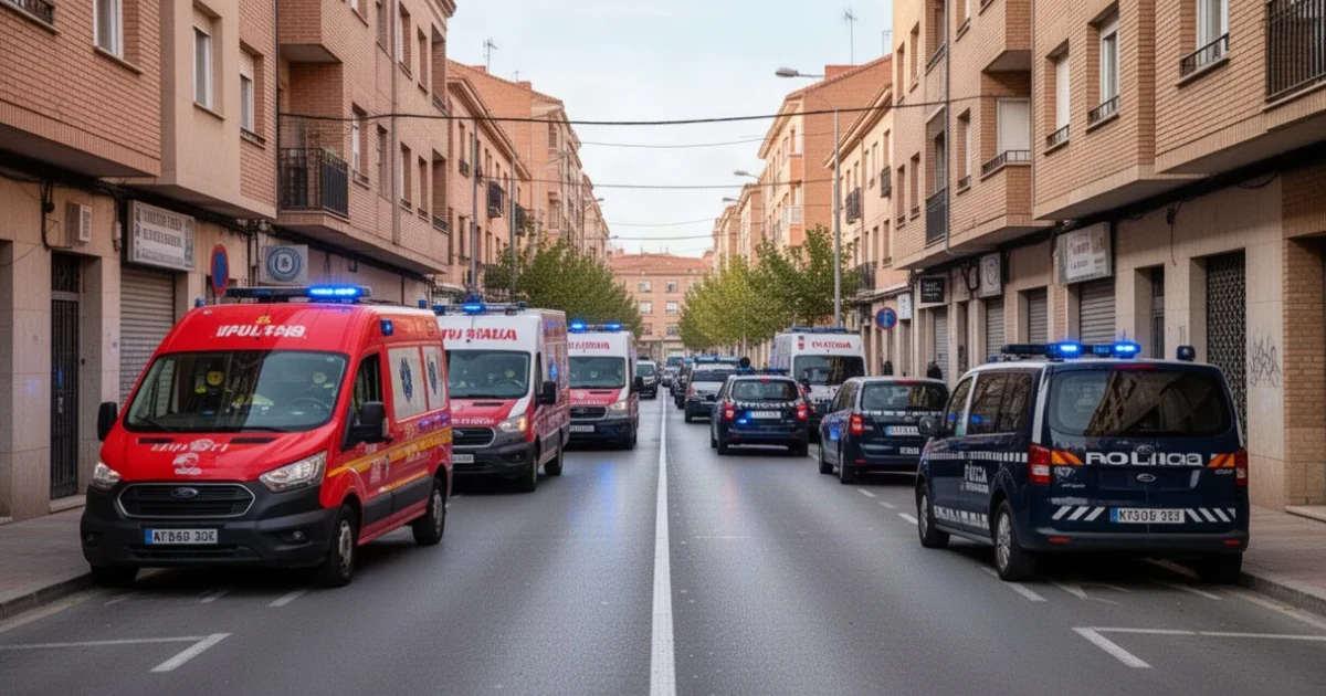 Escena urbana en Mejorada del Campo tras un accidente con vehículos de emergencia