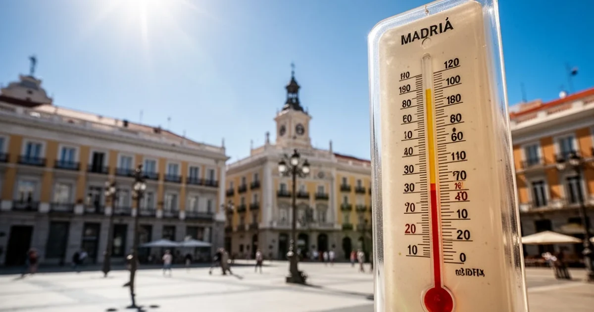 Día soleado en Madrid con termómetro marcando altas temperaturas