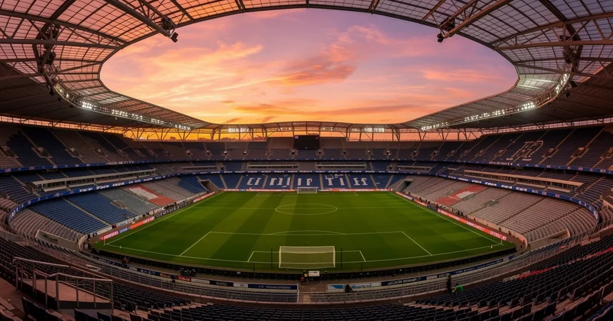 Vista panorámica del Johan Cruyff Arena vacío durante el atardecer