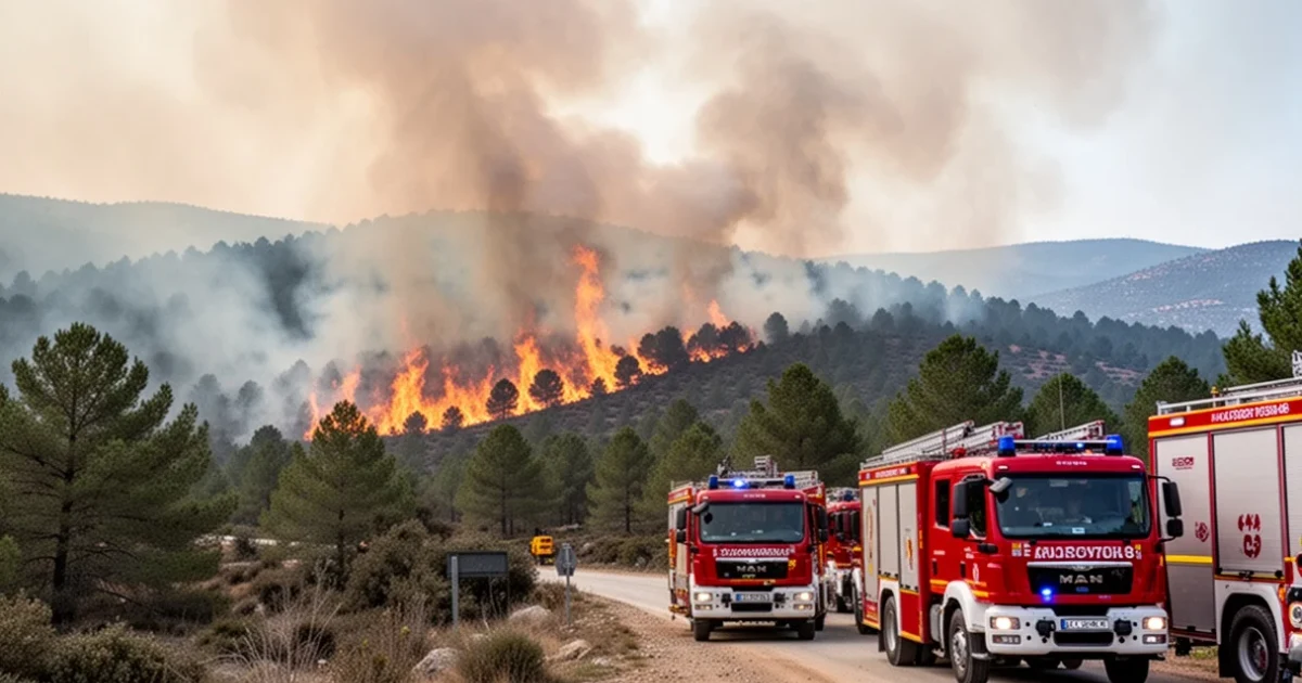 Incendio forestal en Lozoyuela con vehículos de emergencia