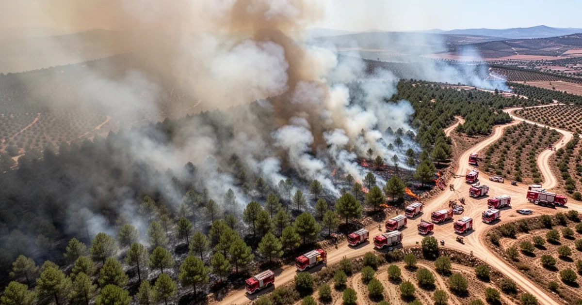 Vista aérea del humo generado por incendios forestales en Madrid