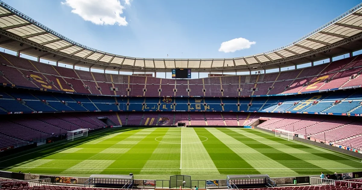 Vista del estadio Spotify Camp Nou vacío bajo un cielo soleado