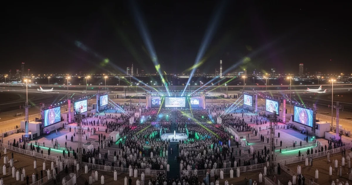 Vista panorámica del Riyadh Air Metropolitano iluminado durante un evento