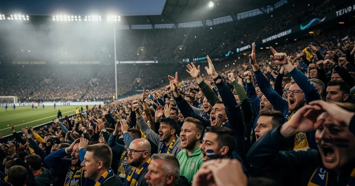 Estadio lleno de aficionados mostrando emociones encontradas durante un partido