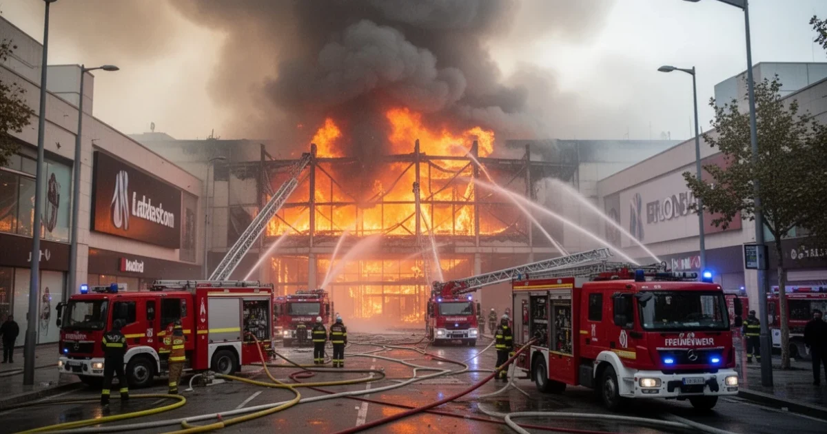 Incendio en el centro comercial La Vaguada con vehículos y bomberos