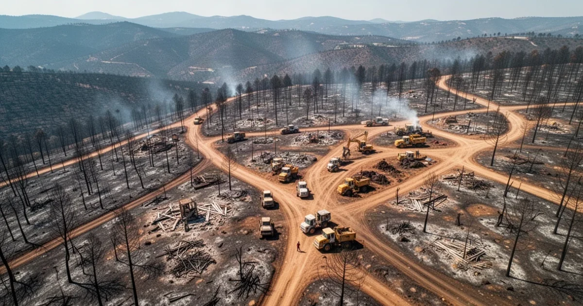 Vista aérea del paisaje quemado en la Sierra Oeste tras los incendios