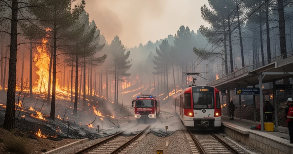 Incendio forestal en la Comunidad de Madrid afectando el transporte público