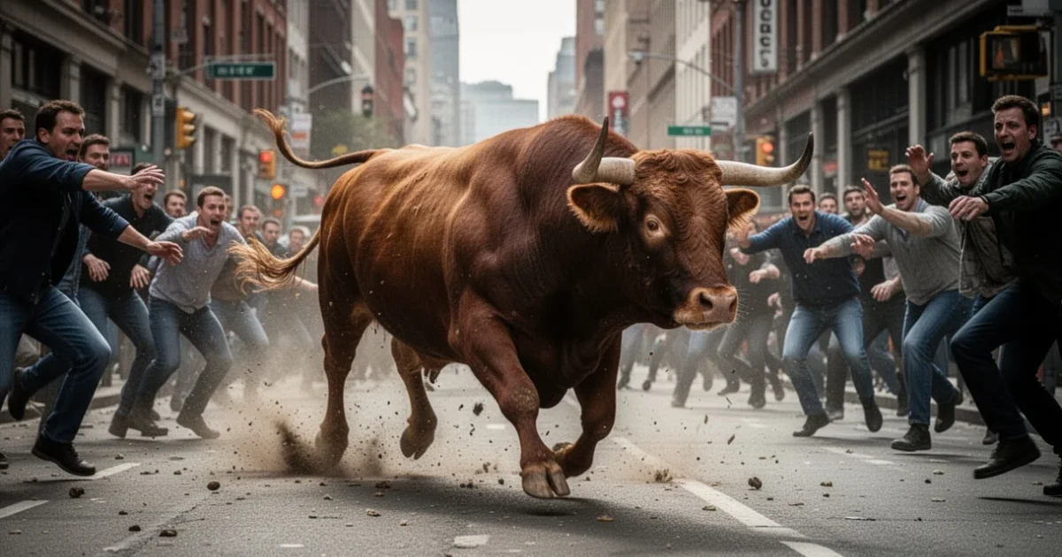 Toro suelto causando pánico en Collado Villalba
