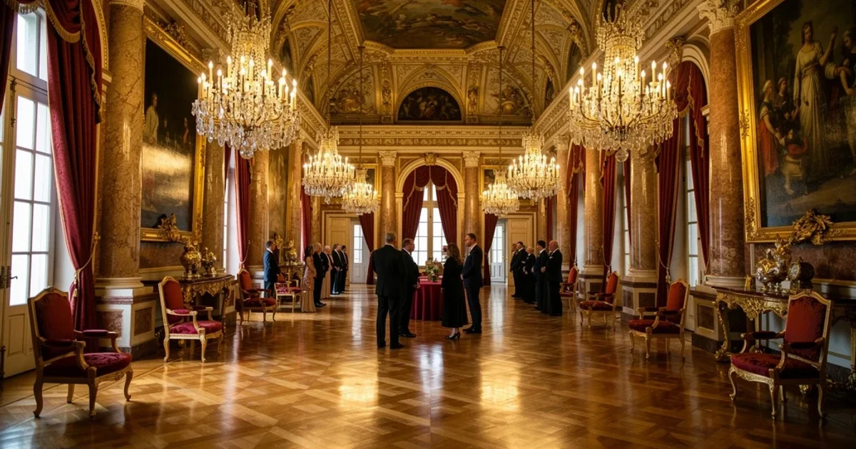 Interior del Palacio Real durante la recepción oficial del Papa León XIV.