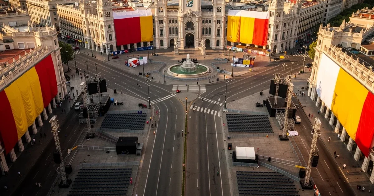 Vista aérea decorada con motivos religiosos durante la JMJ 2011 en Madrid