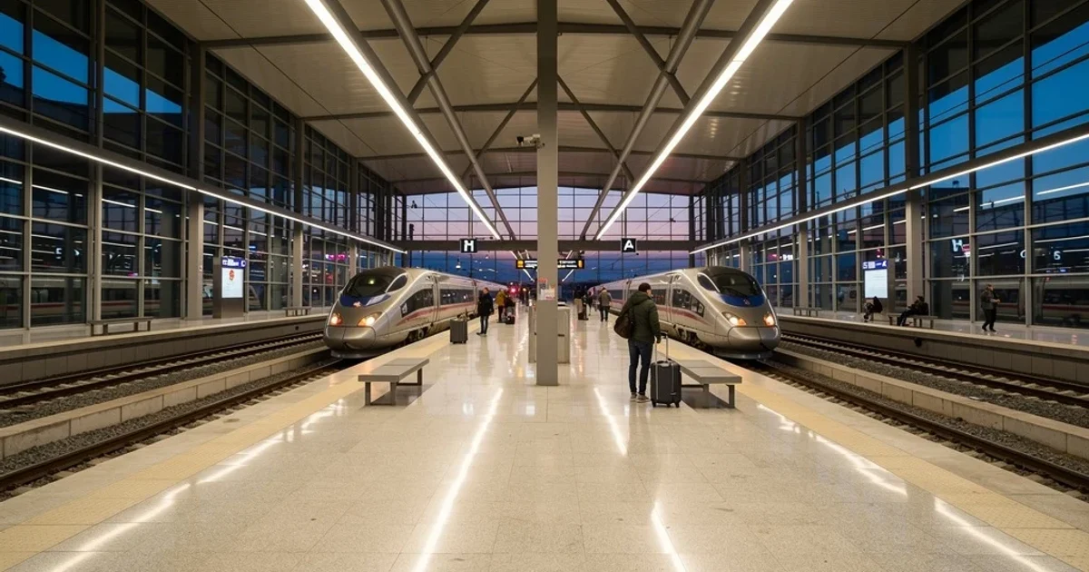 Interior moderno y luminoso de la estación Chamartín en Madrid