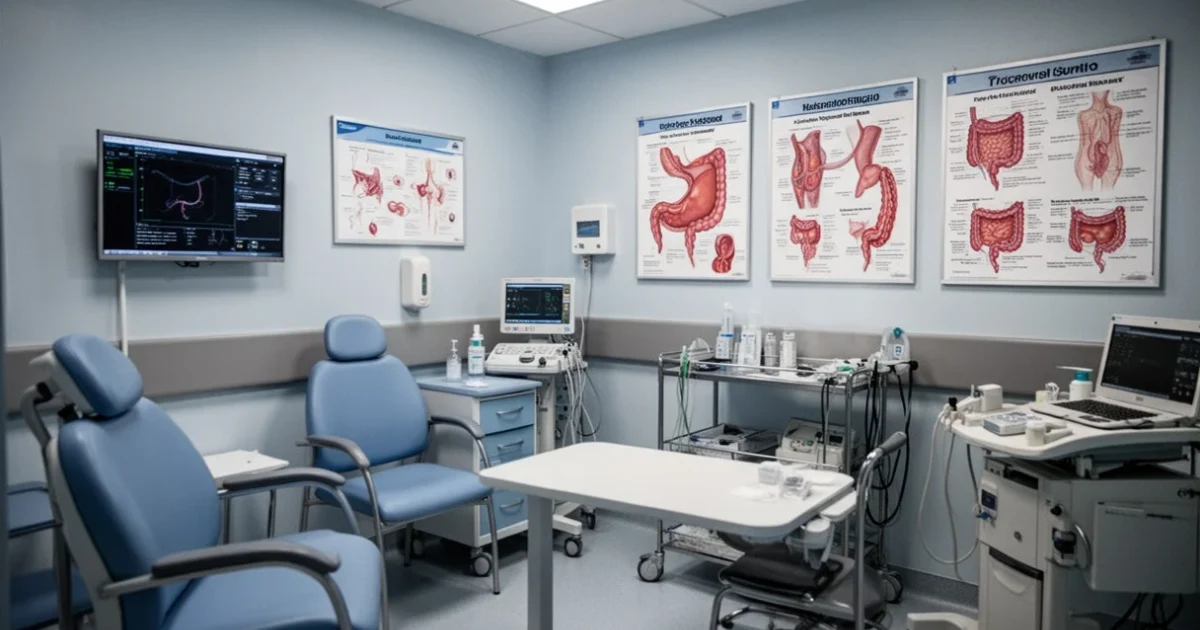 Consulta médica moderna enfocada en cirugía colorrectal